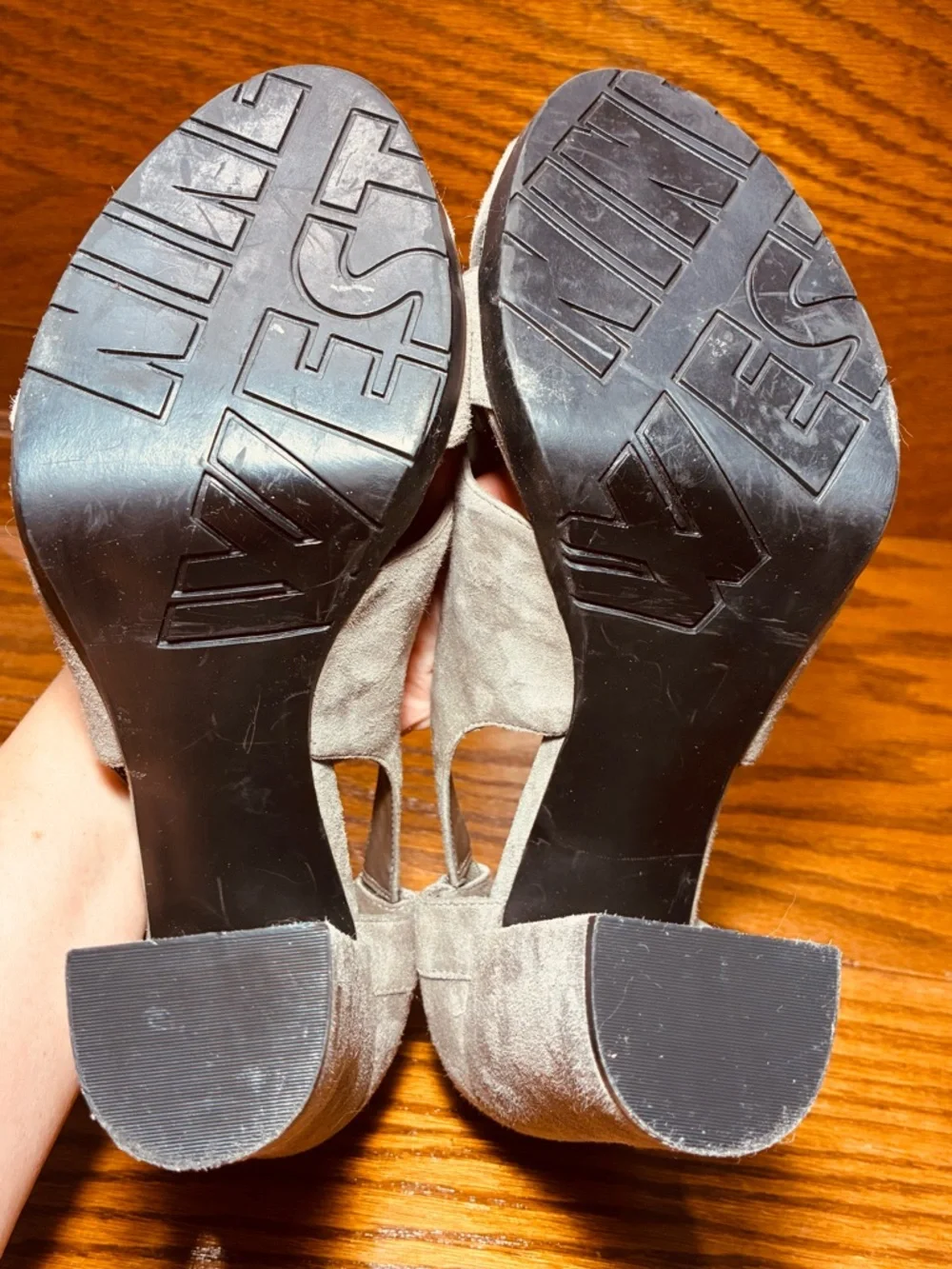 Nine West Grey Suede Chunky Platform Heels Size 10.5